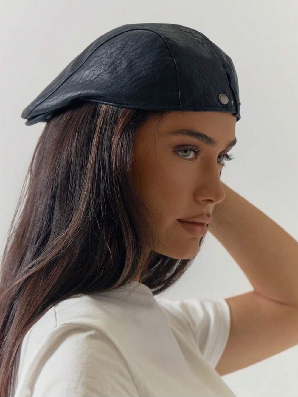 MUSERA Black PU Leather Style Flat Cap Spring Summer Casual Cool Vacation